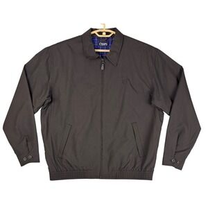 Chaps Mens Harrington Jacket Black Full Zip Plaid Lined Large